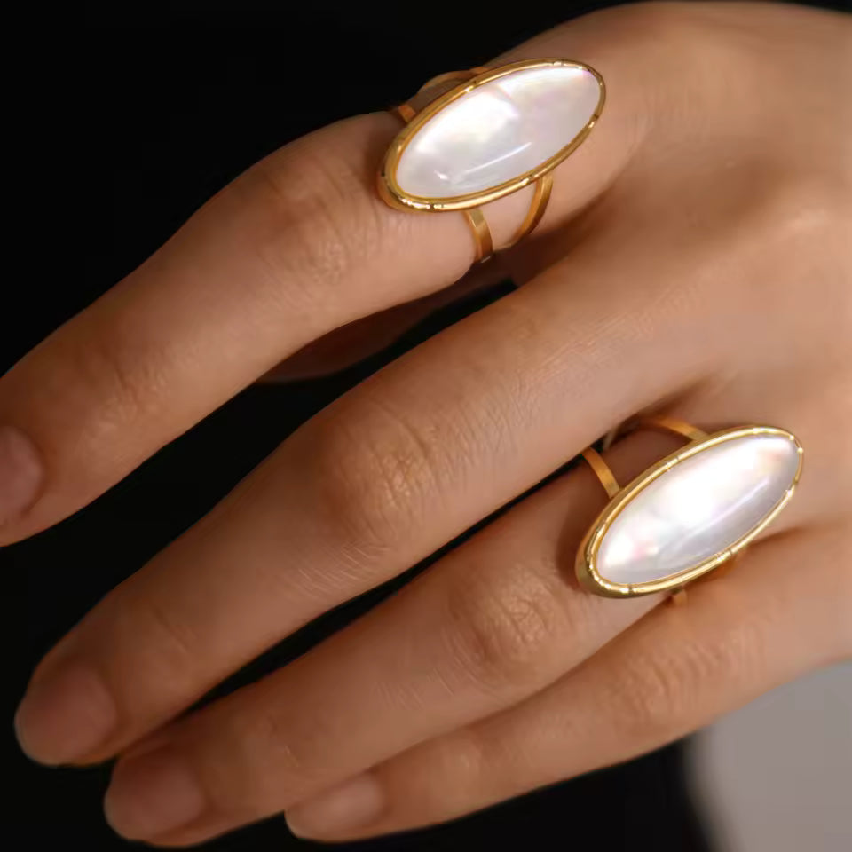 Oval Natural Stone Stainless Steel Ring – Simple & Elegant Jewelry