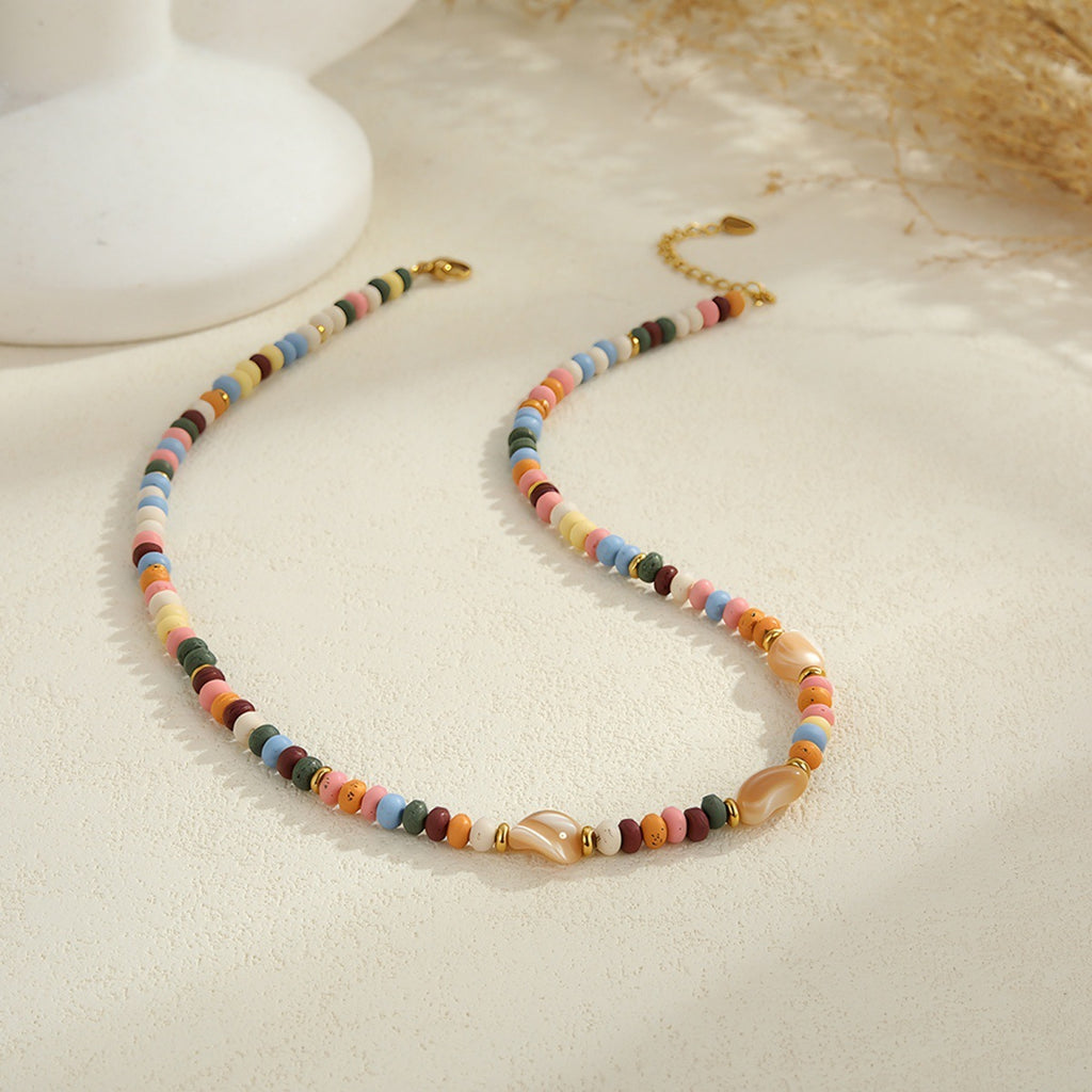 Stainless Steel & Natural Stone Beaded Necklace