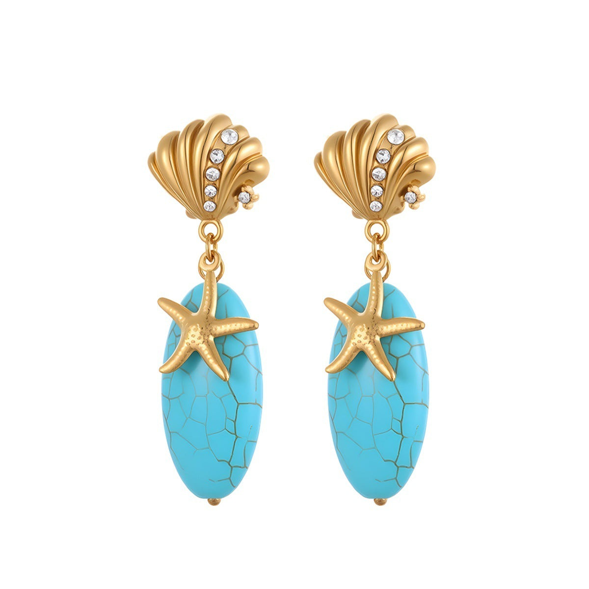 Natural Turquoise Stone Eardrop Earrings – Stainless Steel Jewelry for Women