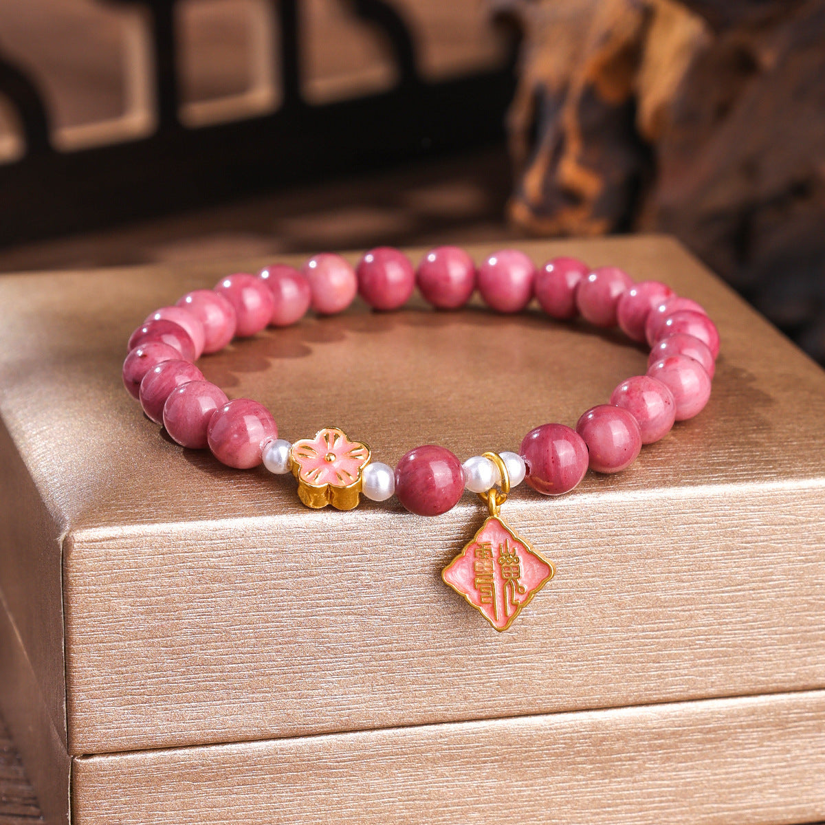 Natural Rose Stone Bracelet – Handmade Gemstone Jewelry for Women