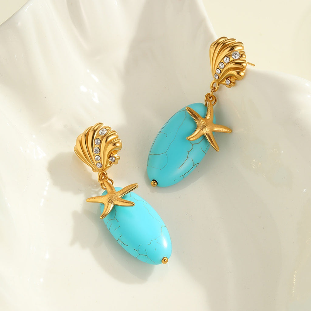 Natural Turquoise Stone Eardrop Earrings – Stainless Steel Jewelry for Women