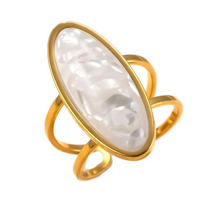 Oval Natural Stone Stainless Steel Ring – Simple & Elegant Jewelry