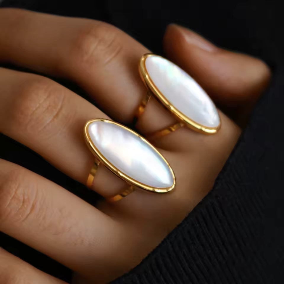 Oval Natural Stone Stainless Steel Ring – Simple & Elegant Jewelry