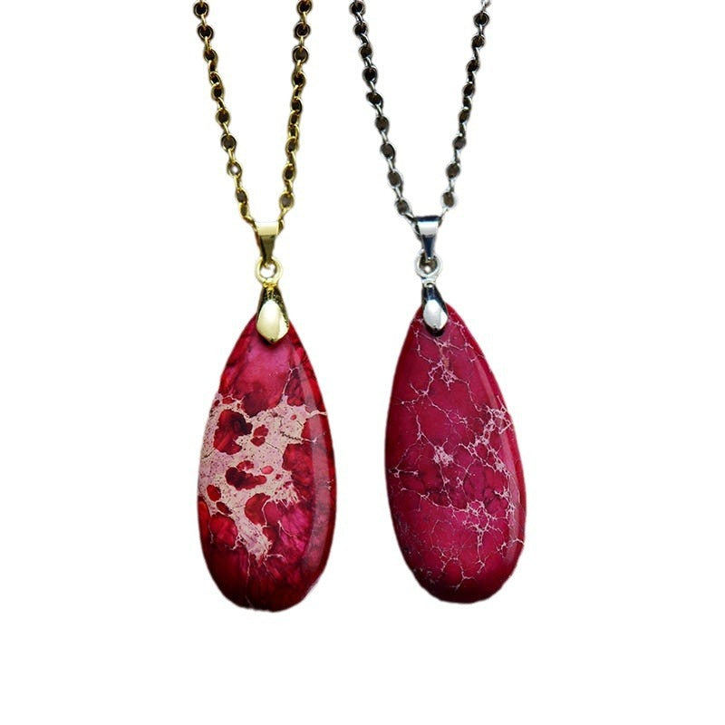 Emperor Stone Water Drop Pendant Necklace – 18K Gold Plated Chain Jewelry