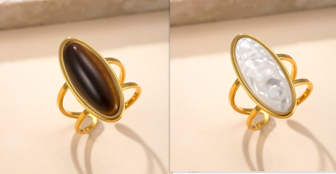 Oval Natural Stone Stainless Steel Ring – Simple & Elegant Jewelry