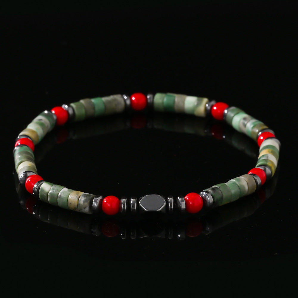 Bohemian Cylindrical Natural Stone Beads Bracelet – Handmade Gemstone Jewelry