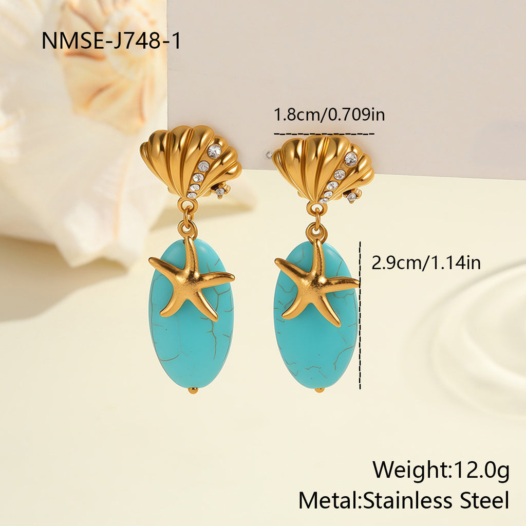 Natural Turquoise Stone Eardrop Earrings – Stainless Steel Jewelry for Women