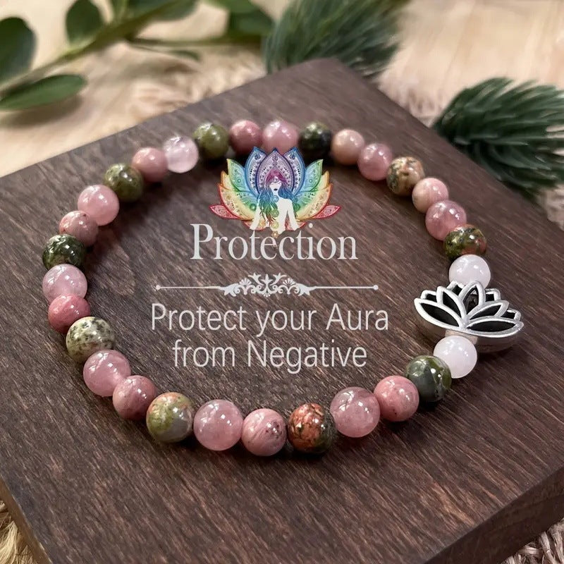 Rhodonite Crystal Bohemian Lotus Bracelet – Seven-Pulse Natural Stone Beads