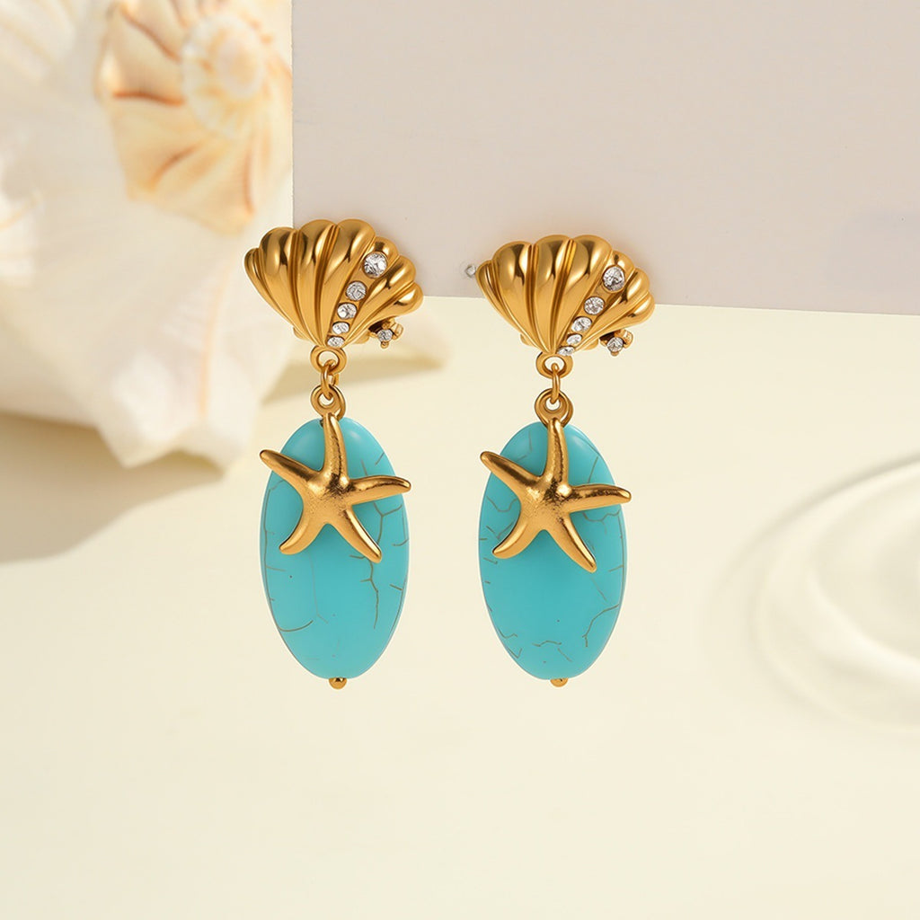 Natural Turquoise Stone Eardrop Earrings – Stainless Steel Jewelry for Women