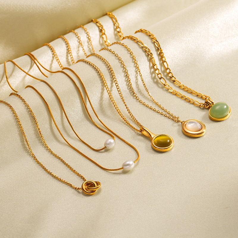 Retro 18K Gold Agate Stone Necklace – Stainless & Titanium Steel Jewelry