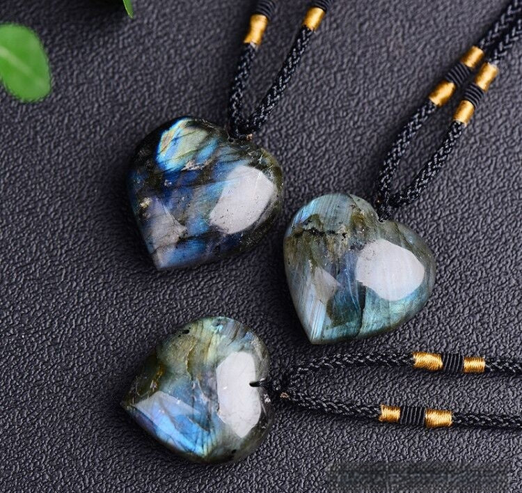 Natural Labradorite & Moonstone Heart of the Ocean Necklace
