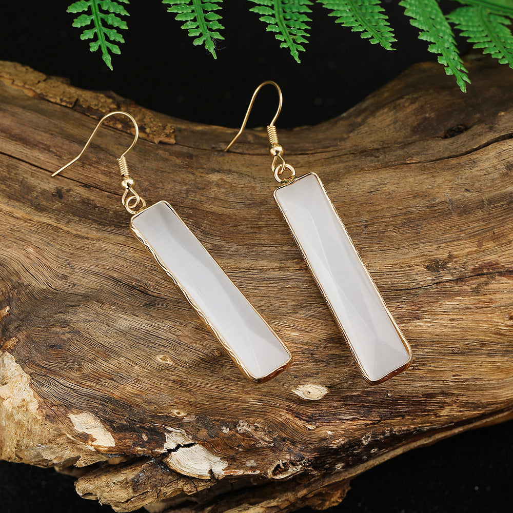 Natural Stone Opal Geometric Earrings – Handmade Jewelry