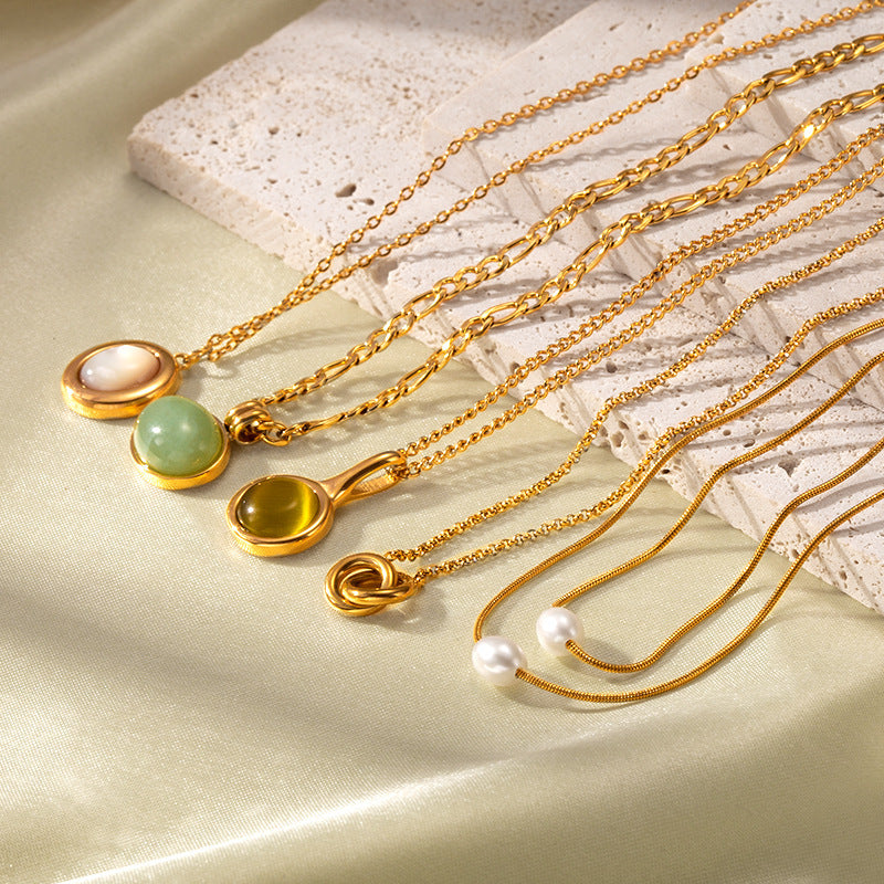 Retro 18K Gold Agate Stone Necklace – Stainless & Titanium Steel Jewelry