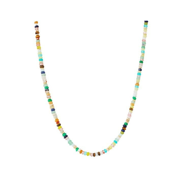 Rainbow Natural Stone Dopamine Beaded Necklace  Colorful Healing Jewelry for Women"