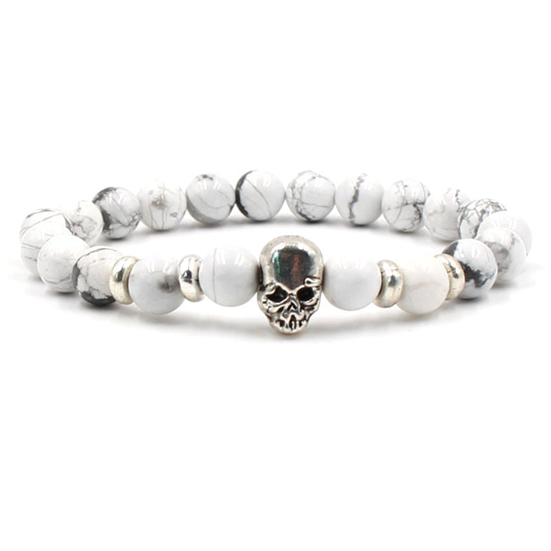 Natural White Turquoise & Agate Stone Stretch Bracelet