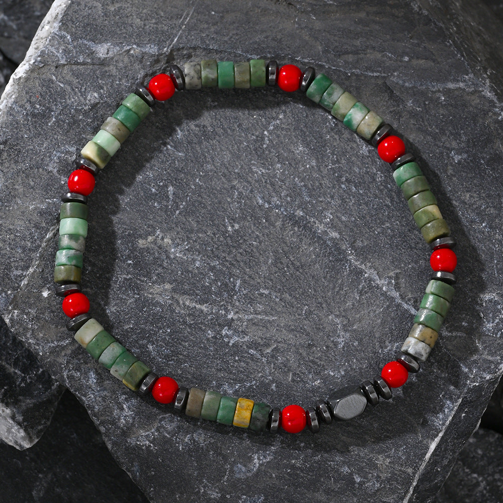 Bohemian Cylindrical Natural Stone Beads Bracelet – Handmade Gemstone Jewelry