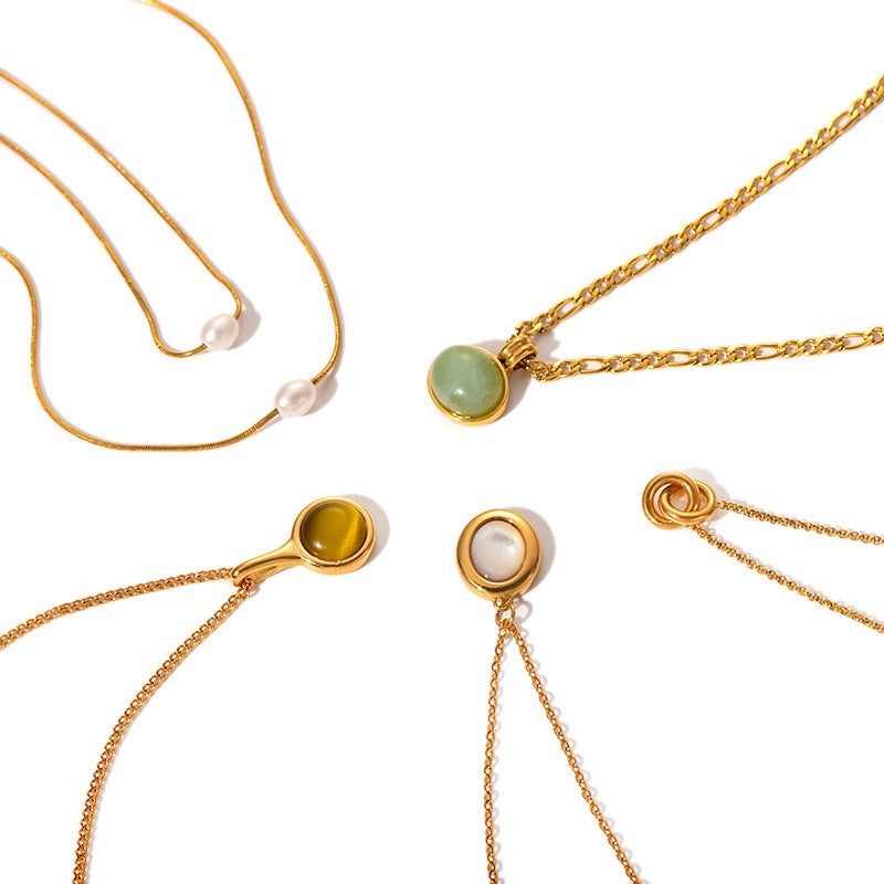 Retro 18K Gold Agate Stone Necklace – Stainless & Titanium Steel Jewelry