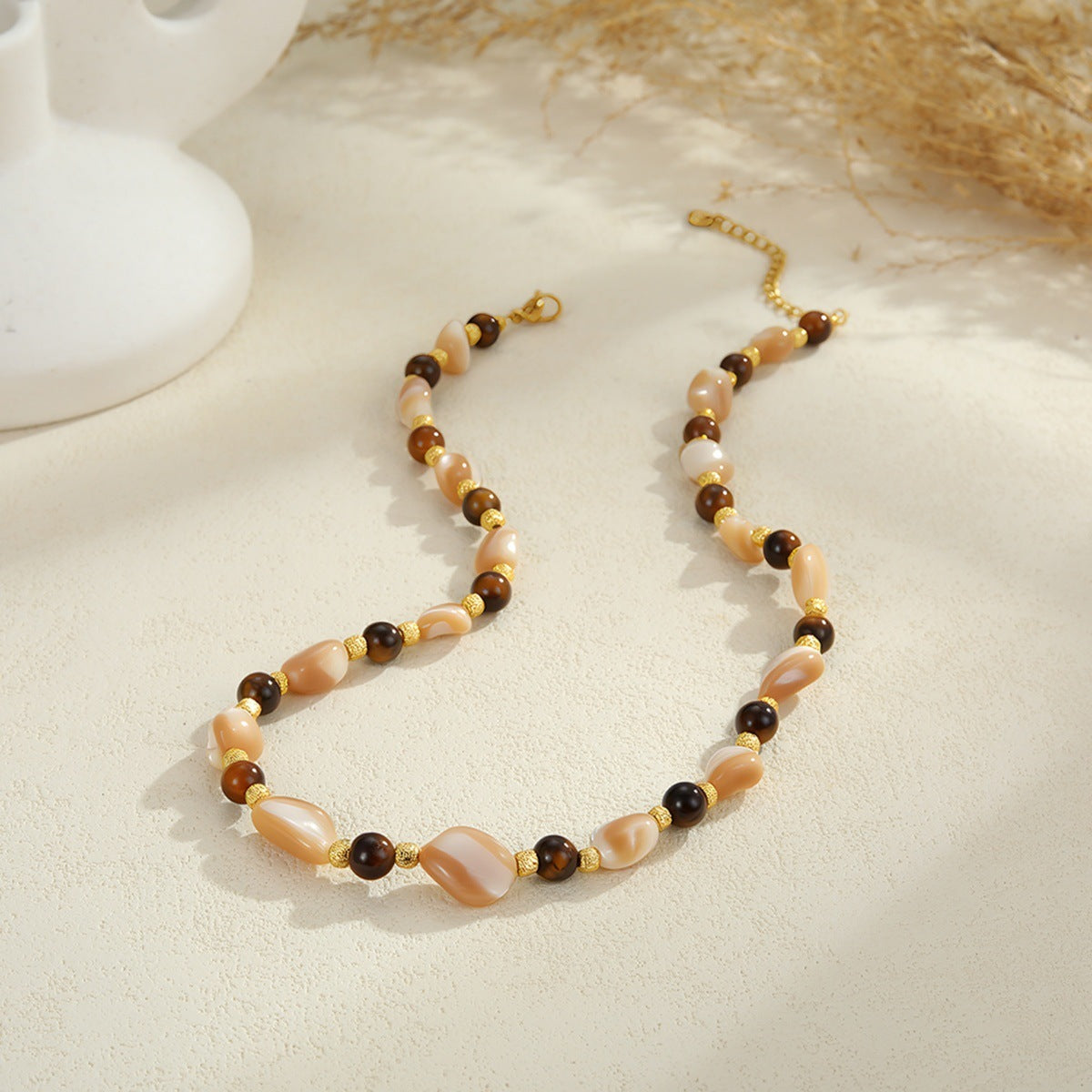 Stainless Steel & Natural Stone Beaded Necklace