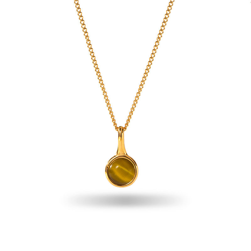 Retro 18K Gold Agate Stone Necklace – Stainless & Titanium Steel Jewelry