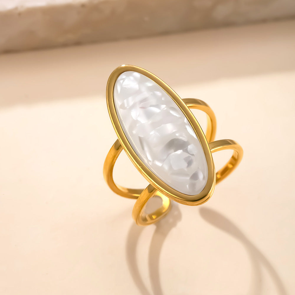 Oval Natural Stone Stainless Steel Ring – Simple & Elegant Jewelry