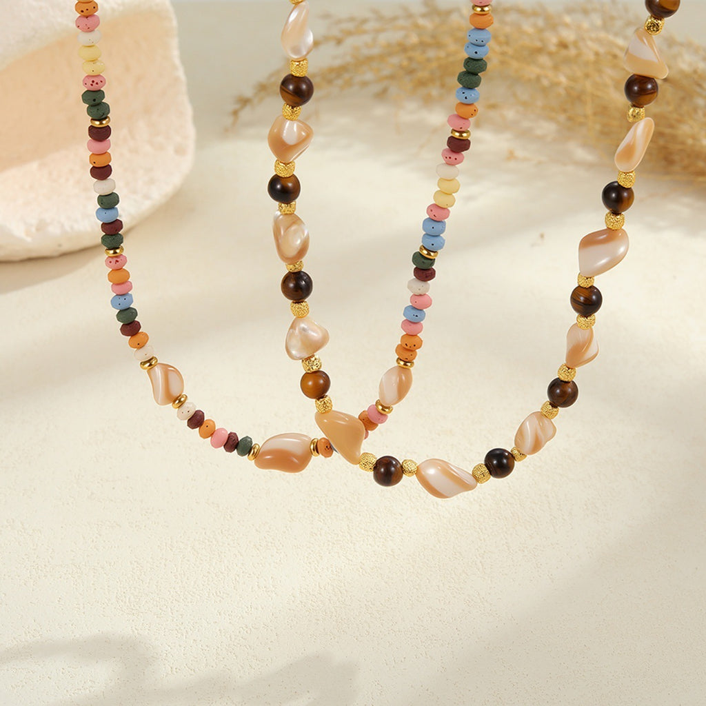 Stainless Steel & Natural Stone Beaded Necklace