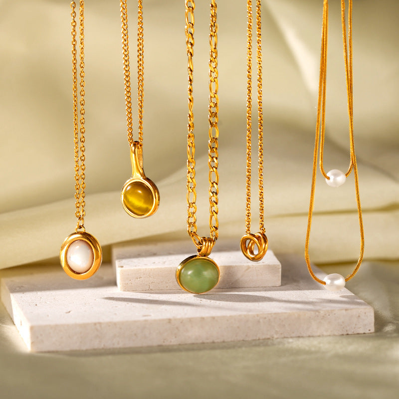 Retro 18K Gold Agate Stone Necklace – Stainless & Titanium Steel Jewelry