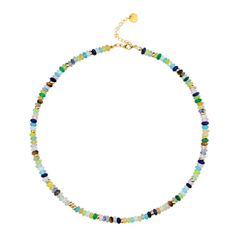 Rainbow Natural Stone Dopamine Beaded Necklace  Colorful Healing Jewelry for Women"