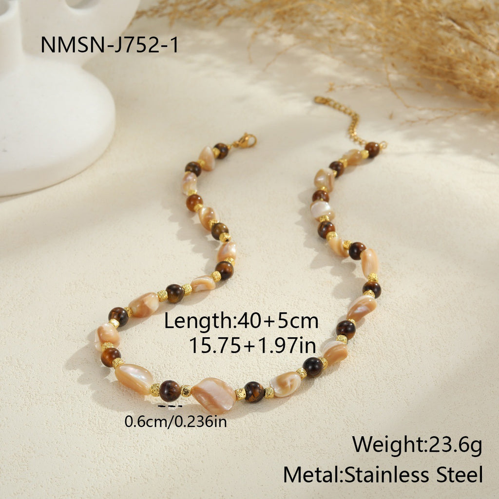 Stainless Steel & Natural Stone Beaded Necklace