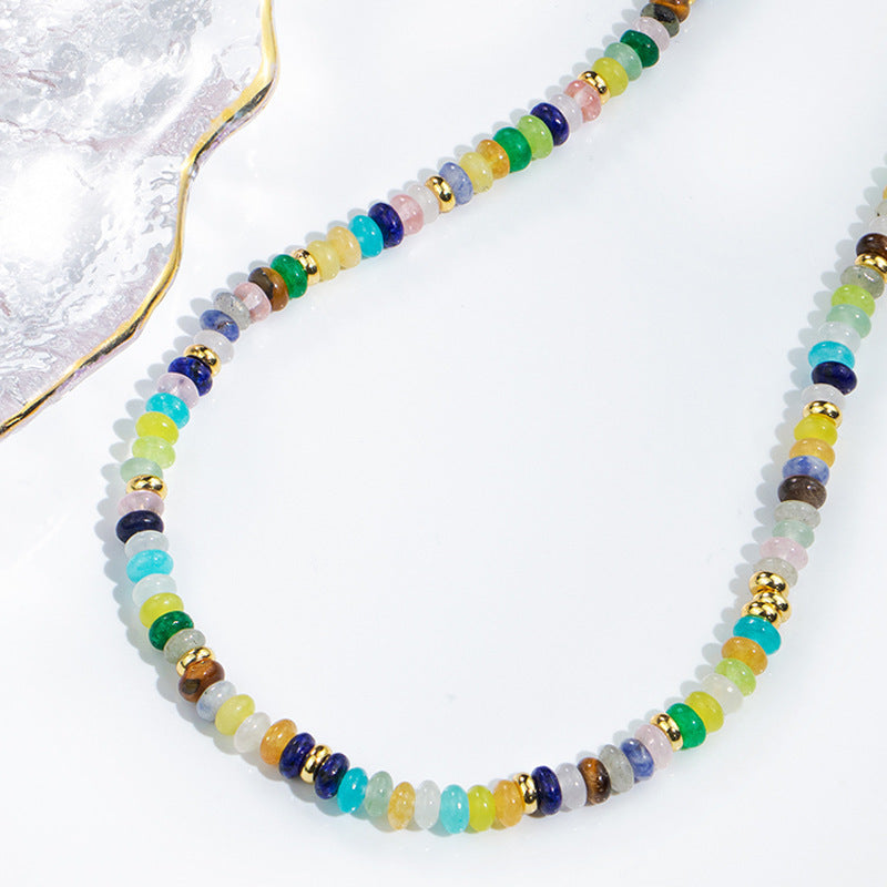 Rainbow Natural Stone Dopamine Beaded Necklace  Colorful Healing Jewelry for Women"