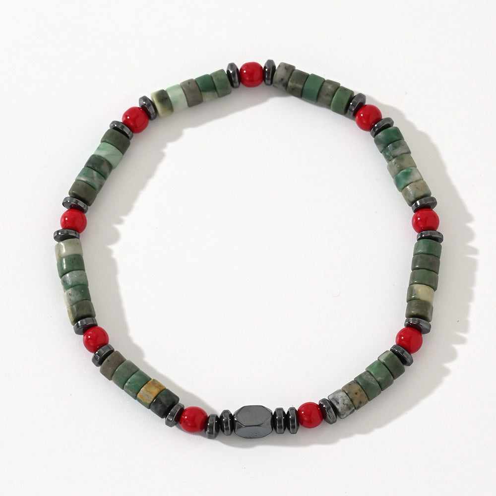 Bohemian Cylindrical Natural Stone Beads Bracelet – Handmade Gemstone Jewelry