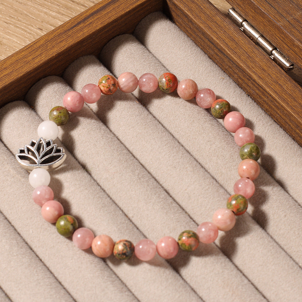 Rhodonite Crystal Bohemian Lotus Bracelet – Seven-Pulse Natural Stone Beads