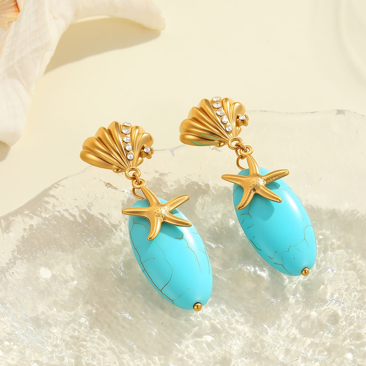 Natural Turquoise Stone Eardrop Earrings – Stainless Steel Jewelry for Women