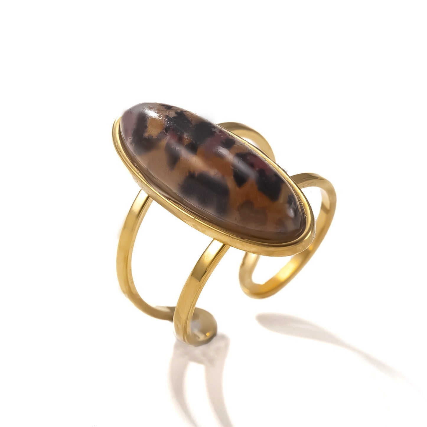 Oval Natural Stone Stainless Steel Ring – Simple & Elegant Jewelry