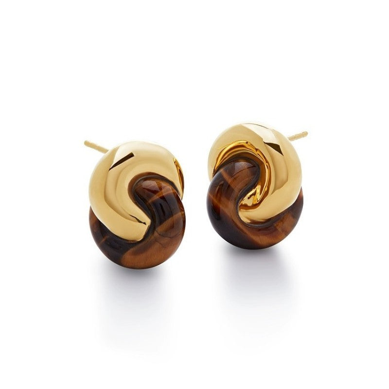 Tiger Eye Stone Ring Buckle Retro Earrings