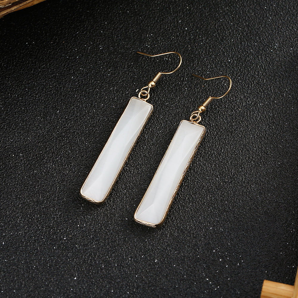 Natural Stone Opal Geometric Earrings – Handmade Jewelry