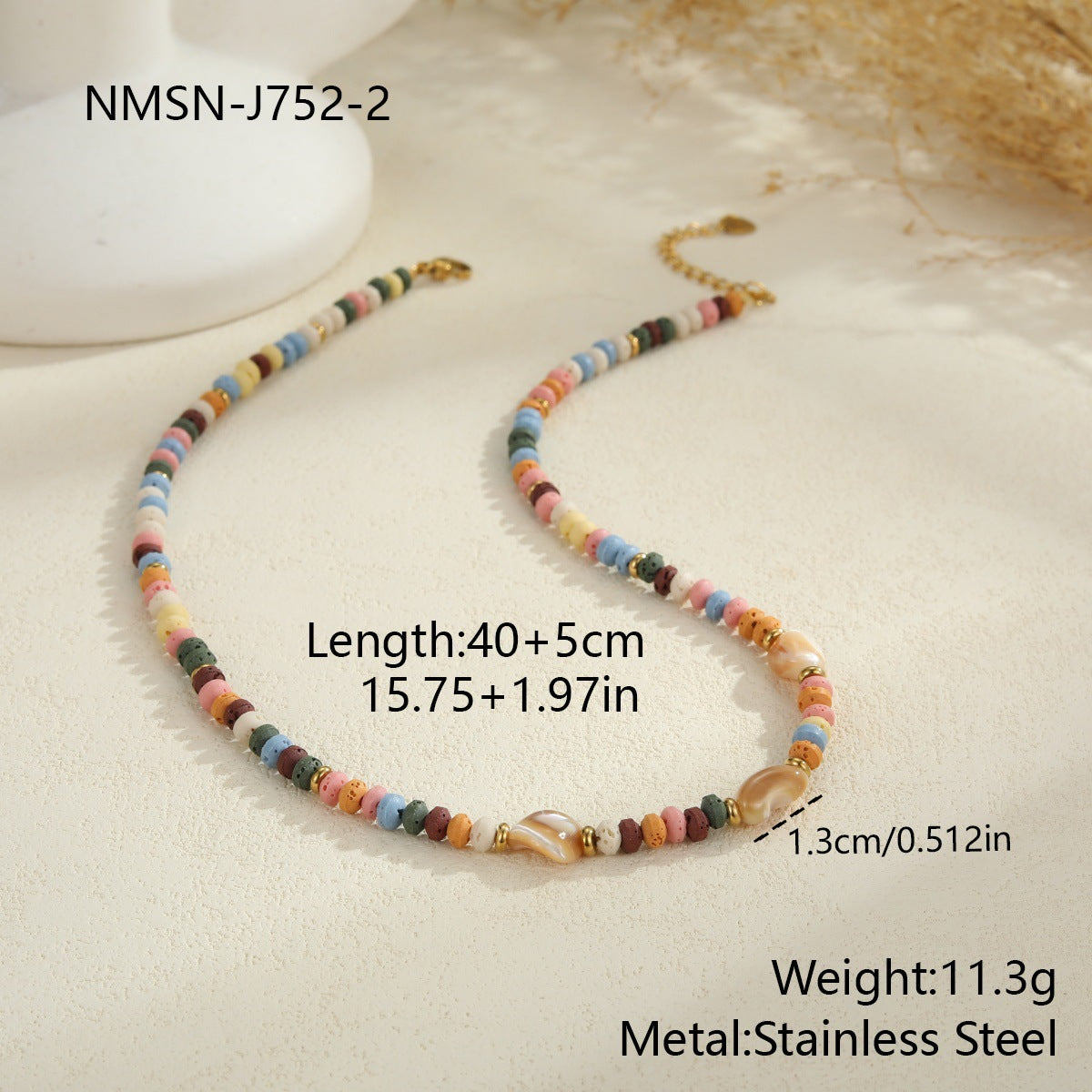 Stainless Steel & Natural Stone Beaded Necklace