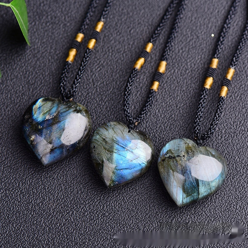 Natural Labradorite & Moonstone Heart of the Ocean Necklace