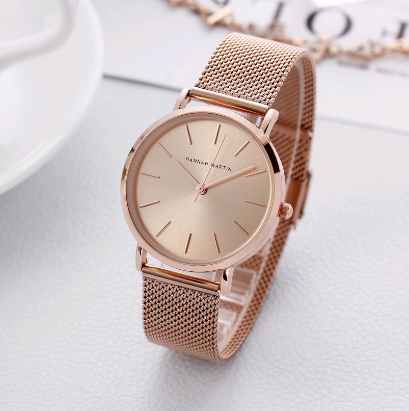 Luxury gold mesh strap watch for women with slim stainless steel case