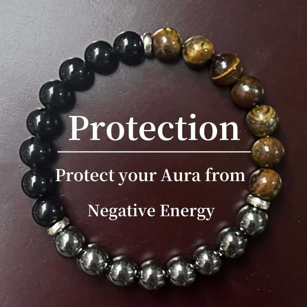 Natural stone beaded bracelet representing calm and good fortune. Protection from negative energy