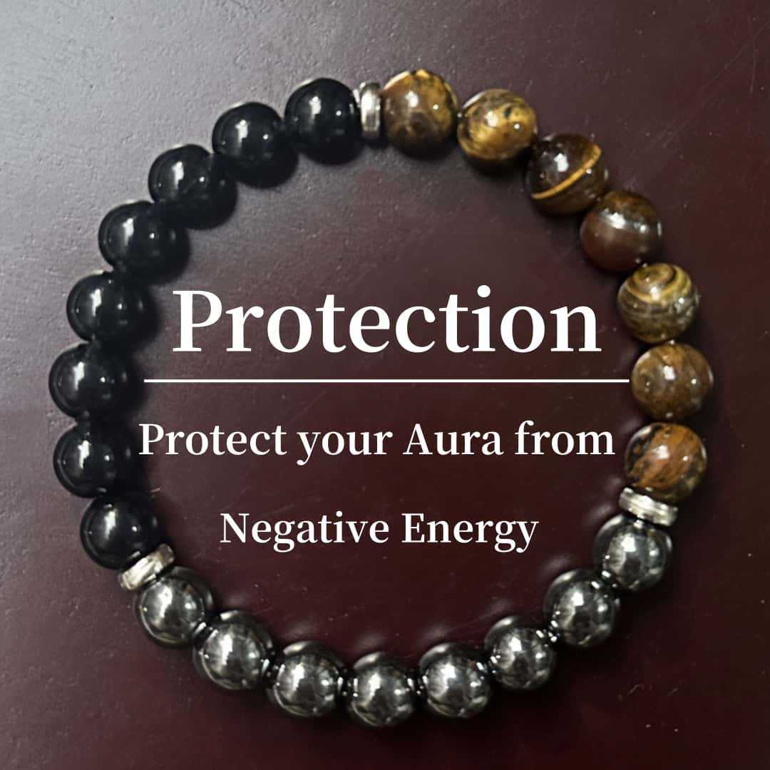 Natural stone beaded bracelet representing calm and good fortune. Protection from negative energy