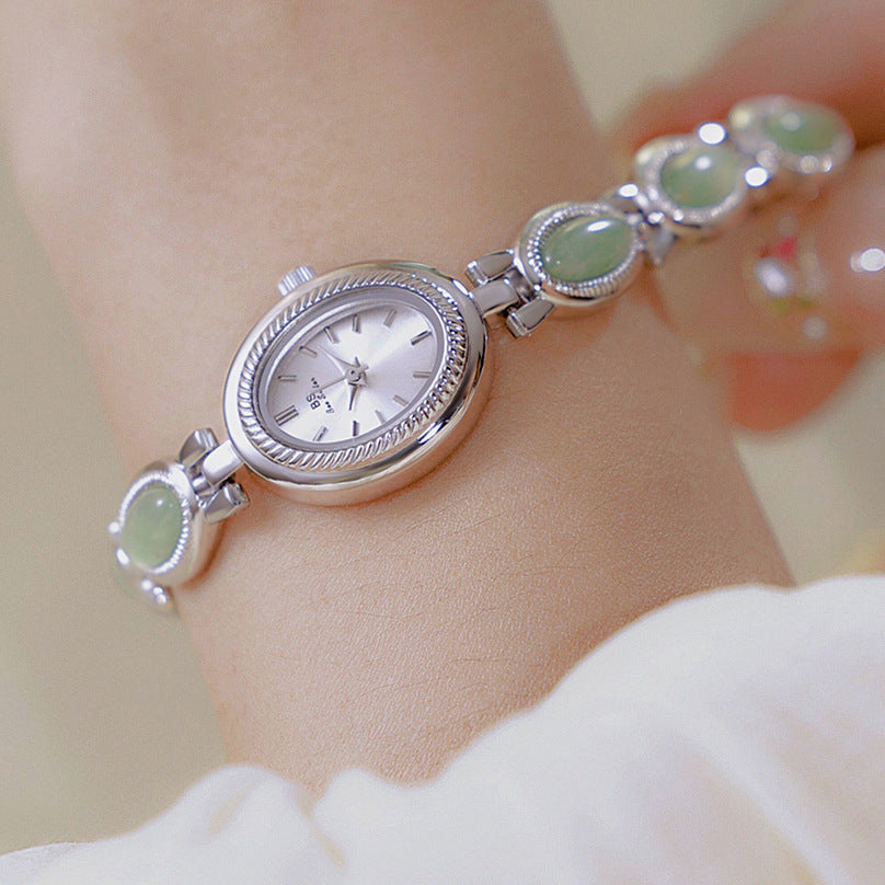 Elegant women’s watch made with natural Dongling stone and Hetian jade accents
