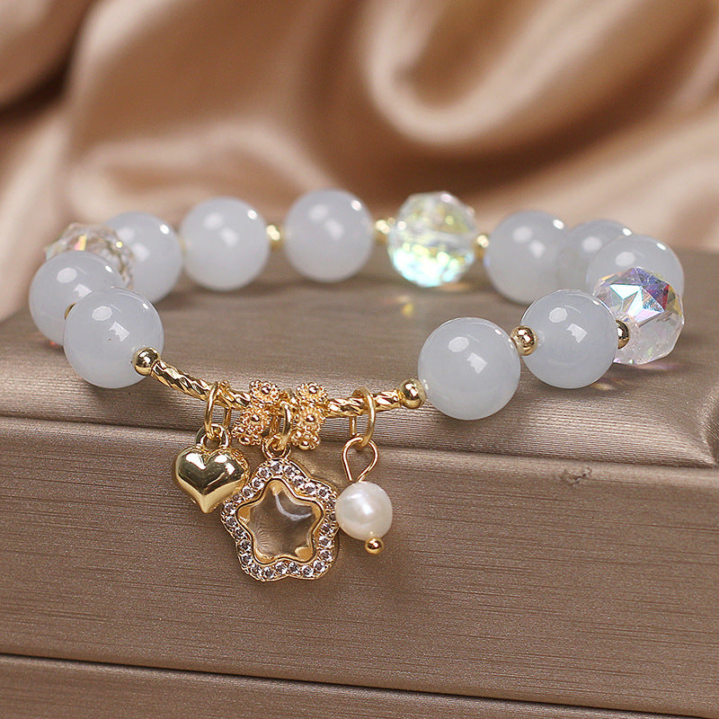 Delicate beaded bracelet with natural crystals designed for women