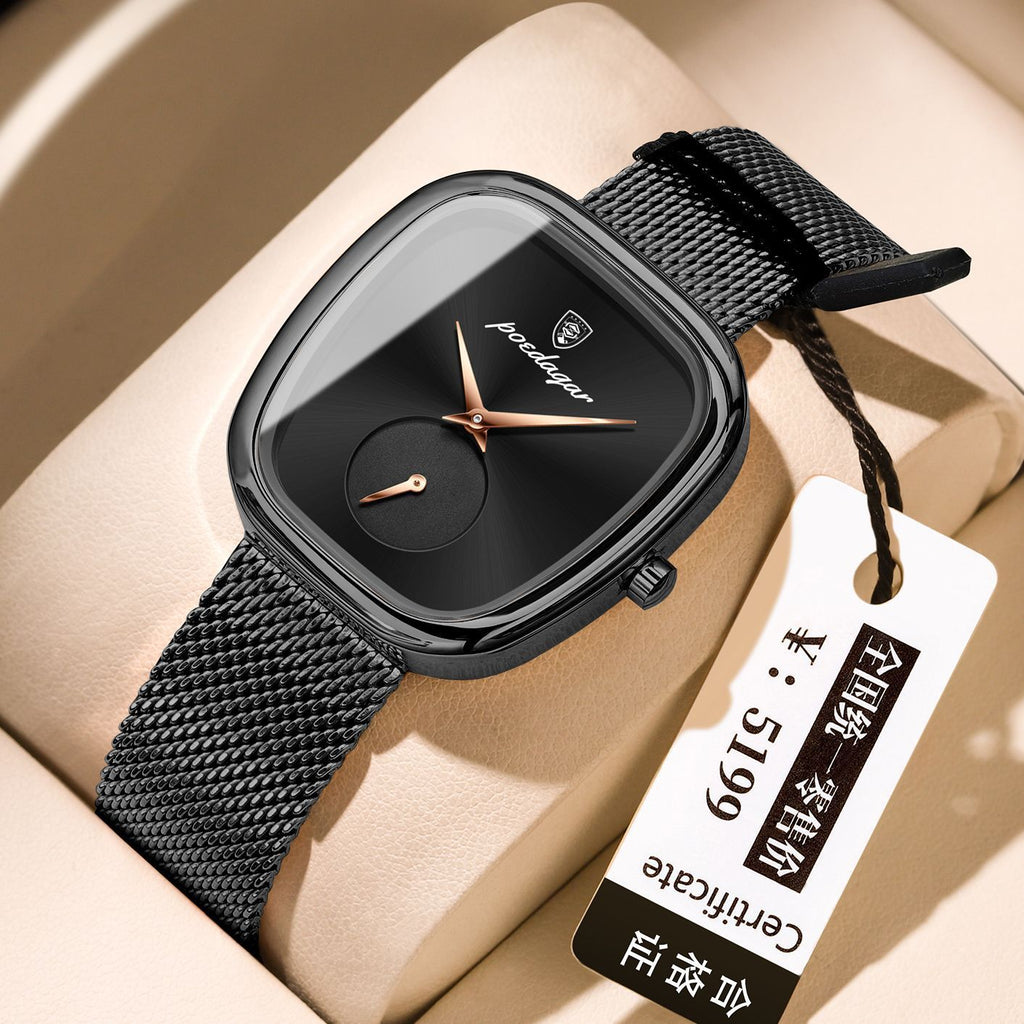 Stylish women’s waterproof wristwatch – Korean temperament design with stainless steel strap.
