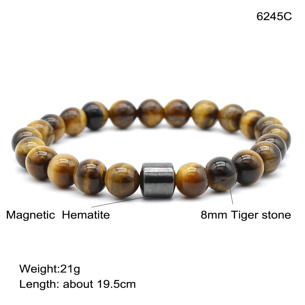 Protection and grounding bracelet with smooth black stones and Tiger Eye beads