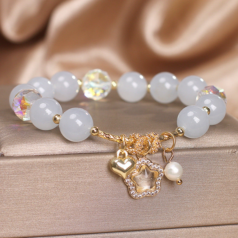Natural stone love gemstone bracelet for women with polished crystal beads