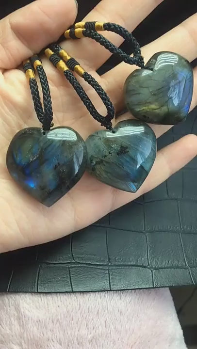 Natural Labradorite & Moonstone Heart of the Ocean Necklace