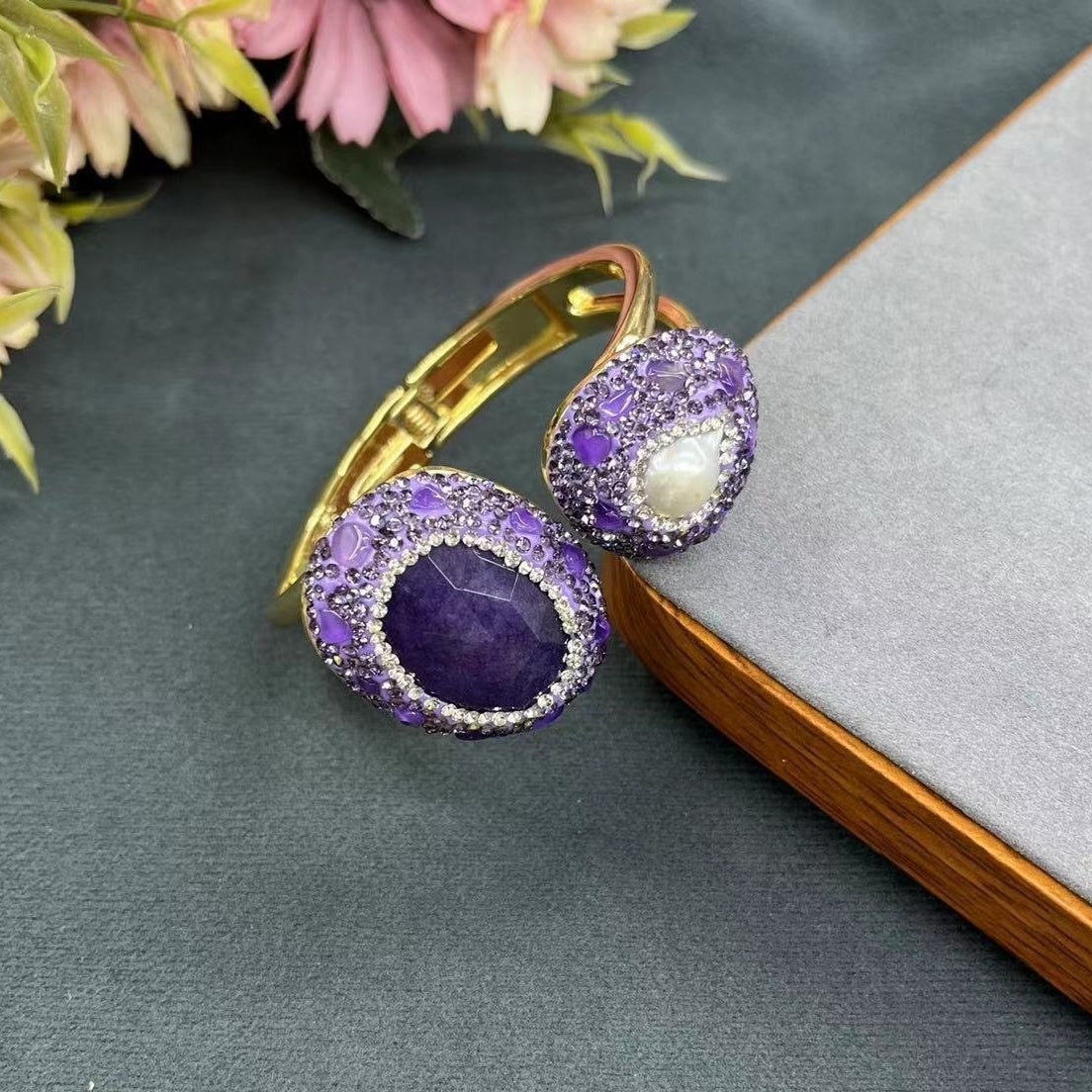 Stylish natural gemstone bracelet – electroplated beads that shine with positive spiritual energy.
